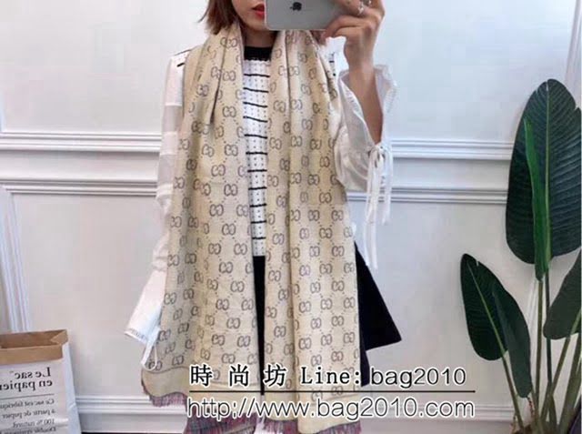 GUCCI古馳 冬季新款綠紅羊毛混紡條紋圍巾 可做披肩 LLWJ6486